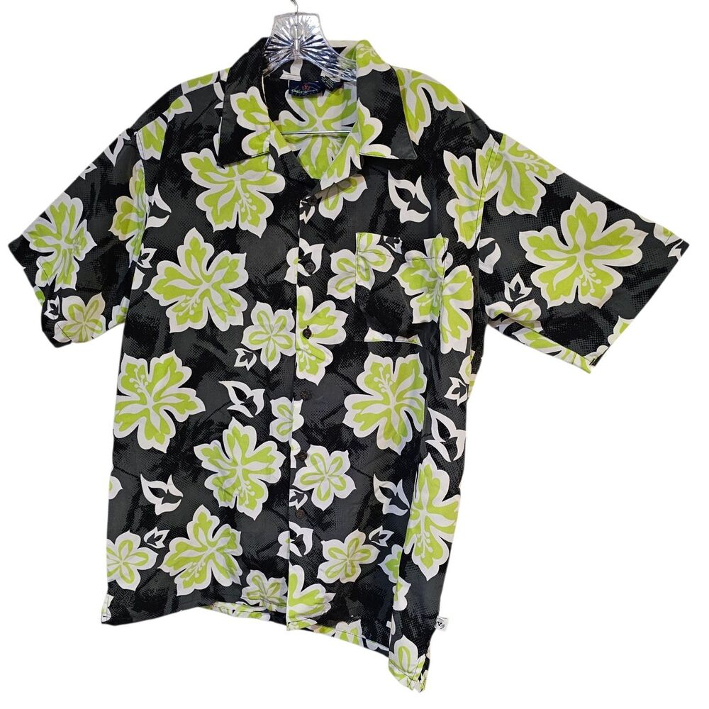 Decibel Men's Hawaiian Floral Button Down Short Sleeve Shirt Size Large Tropical